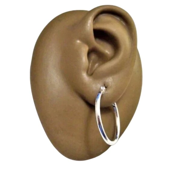 1 Inch 25mm Sterling Silver Hoop Pierced Post Earrings - Picture 4 of 5